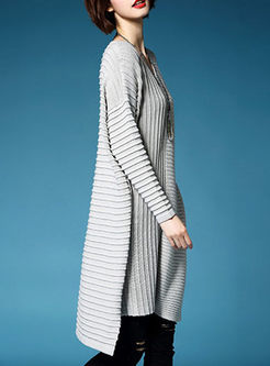 V-neck Asymmetric Hem Pleat Knitted Dress
