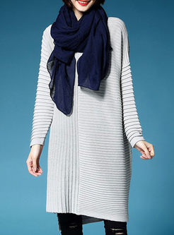 V-neck Asymmetric Hem Pleat Knitted Dress