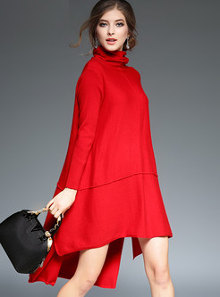 Pure Color Irregularity Knitted Dress
