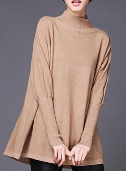 Brown Big Hem Pure Color Sweater