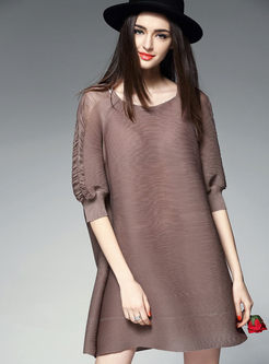 Casual Loose Pure Color Hollow Shift Dress