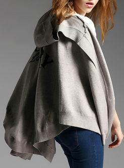 Grey Oversized Bat Sleeve Hooded Coat