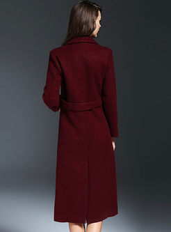 Brief Notched Wool Embroidery Trench Coat 