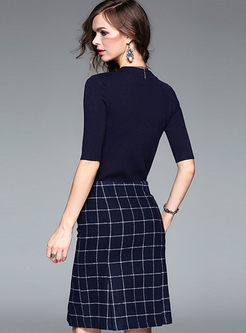 Brief Half Sleeve T-shirt Wool Plaid Skirt Outfits