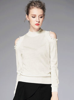 Leakage Shoulder O-Neck Knitted Sweater