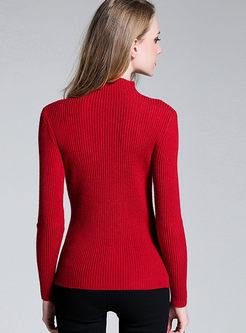 Brief Pure Color Knitted Sweater
