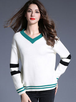 Loose Color-matched V-neck Sweater