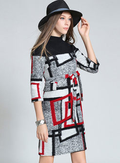 Vintage Geometric Pattern Knitted Dress
