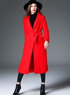 Brief Turn Down Collar Solid Color Slim Wool Trench Coat