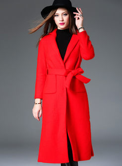 Brief Turn Down Collar Solid Color Slim Wool Trench Coat