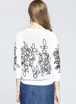 Chic Embroidery Pullover Knitted Sweater 