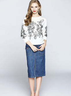 Chic Embroidery Pullover Knitted Sweater 
