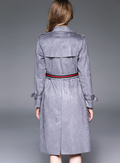Faux Suede Long Sleeve Belt Trench Coat