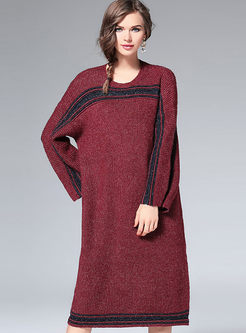 Causal Straight Patchwork Wool Knit Dress