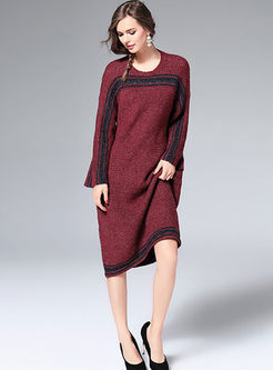 Causal Straight Patchwork Wool Knit Dress