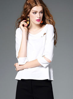 Causal Three Quarter Sleeve Hollow Out Sweater