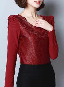 Embroidery Mesh-matched Lace T-shirt