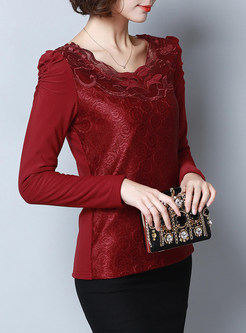 Embroidery Mesh-matched Lace T-shirt