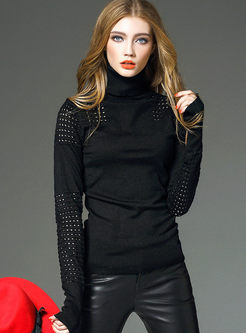 High Neck Hollow Out Wool Sweater