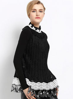 Causal Patchwork Lace Long Sleeve Sweater