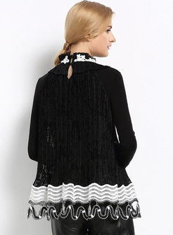 Causal Patchwork Lace Long Sleeve Sweater