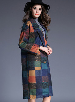 Contrast Color Grid Single-breasted Woolen Coat 
