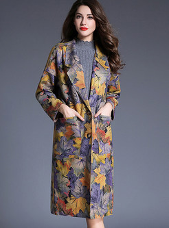 Floral Print Faux Suede Single-breasted Trench Coat