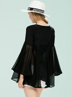 See-through Asymmetrical Pullover Silk Blouse