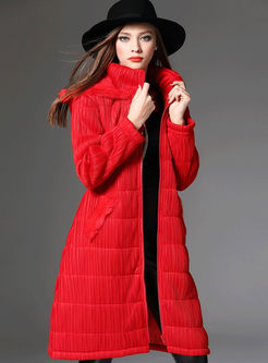 Casual Hooded Pleated A-line Down Coat