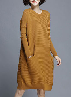 Loose Pure Color Lantern Knitted Dress