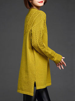 Brief Asymmetric Hem Solid Color Sweater