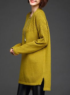 Brief Asymmetric Hem Solid Color Sweater