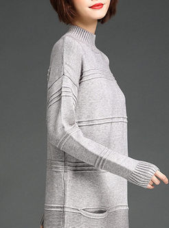 Long Pure Color Pocket Patch Sweater