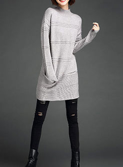 Long Pure Color Pocket Patch Sweater