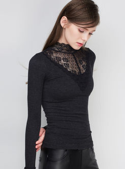 Sexy Lace Patch Slim Sweater