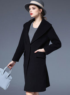 Casual Black Long Sleeve Cardigan Wool Coat