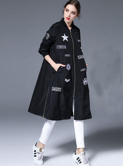 Casual Patchwork Floral Straight Trench Coat