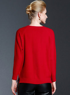 Casual Pure Color Split Sweater