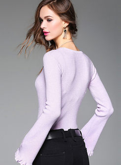 Brief O-neck Flare Sleeve Sweater