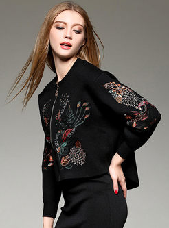Casual Short Wool Embroidery Stylish Coat
