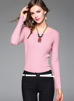 Fashion O-neck Slim Pure Color Sweater