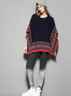 Ethnic Loose Knitted Hit Color Sweater