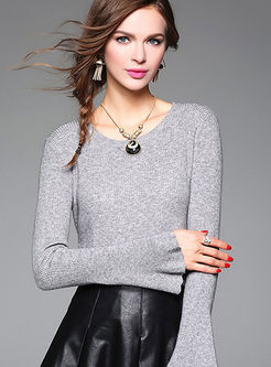 Slim O-neck Flare Sleeve Sweater
