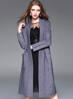Brief Straight Long Sleeve Wool Coat