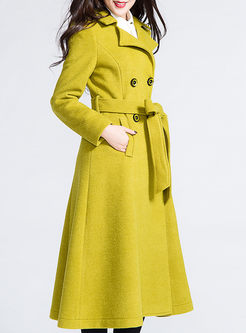 Brief Slim Solid Color Double-breasted A-line Trench Coat