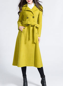 Brief Slim Solid Color Double-breasted A-line Trench Coat