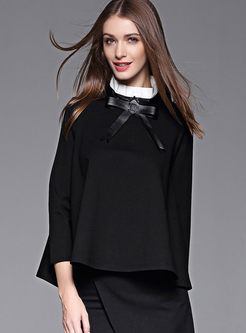 Cute Bowknot Stand Collar Pullover T-shirt