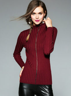 Brief Slim Pure Color Long Sleeve Sweater