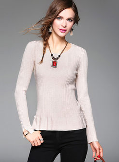 Fashion O-neck Slim Pure Color Sweater