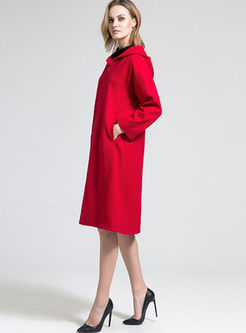 Casual Solid Color Zipper Wool Straight Coat